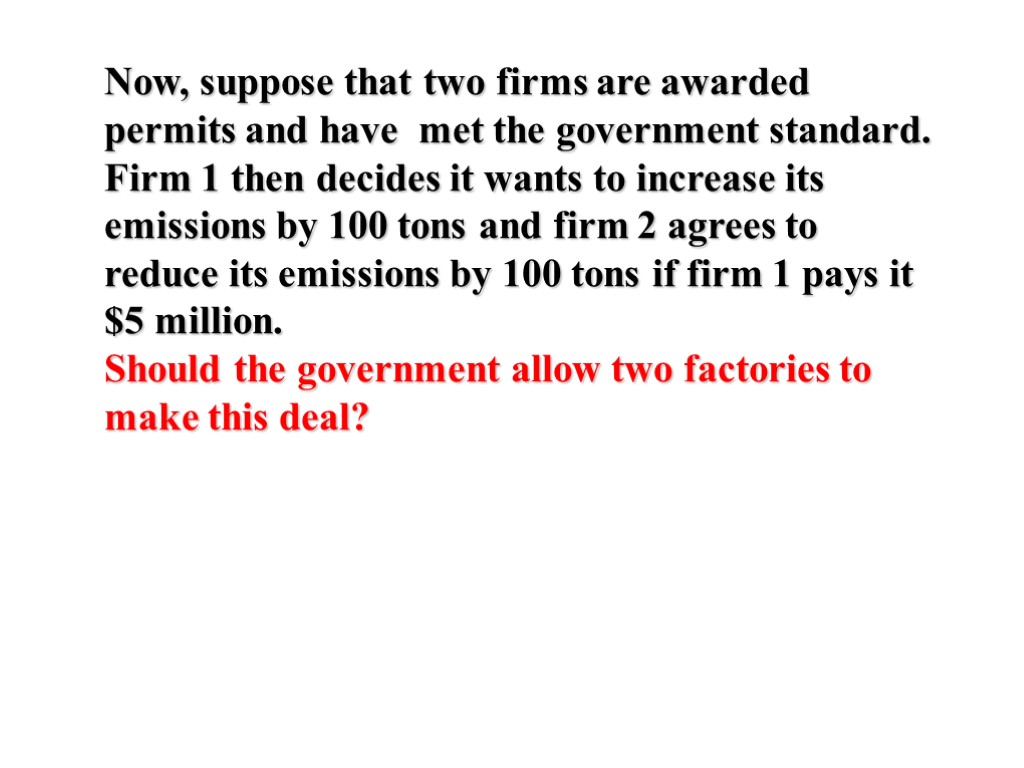 Now, suppose that two firms are awarded permits and have met the government standard.